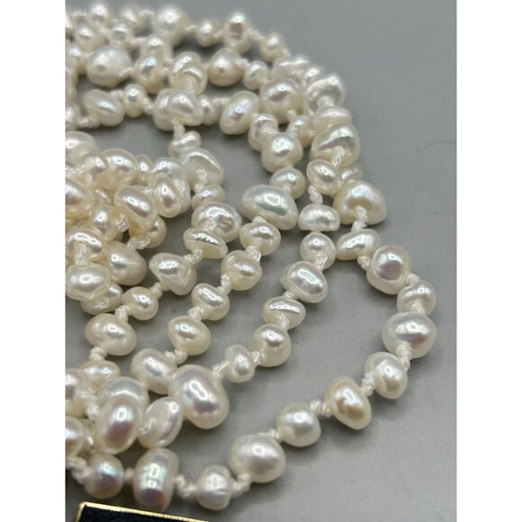 Honora Collection Freshwater White Pearl Necklace Irregular Hand Knotted Strand - Picture 4 of 6
